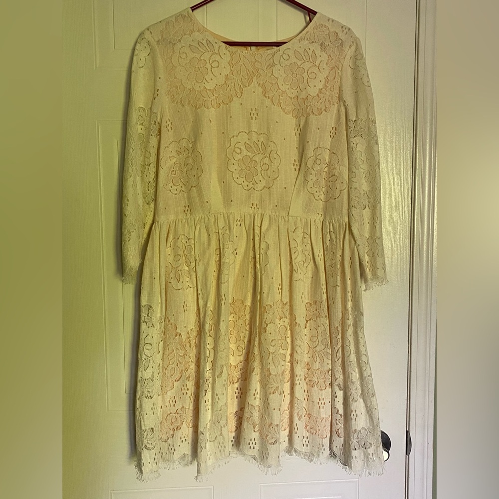 Beige by eci Cream Floral Lace Dress